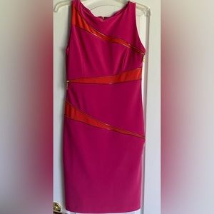 JOSEPH RIBKOFF Ladies Hot Pink Orange Zip Front Sheath Knit Dress Retro Size 6
